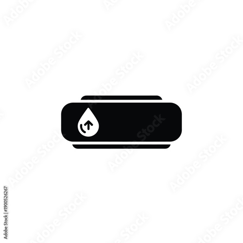 Ink cartridge refill icon showing drop symbol with upward arrow inside rectangular shape representing printer ink replenishment and technology concept for printing solutions