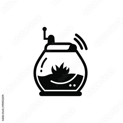 Manual crank terrarium with handle and signal waves for mechanical rotation or ventilation of indoor plant enclosure isolated on white background for gardening tool representations