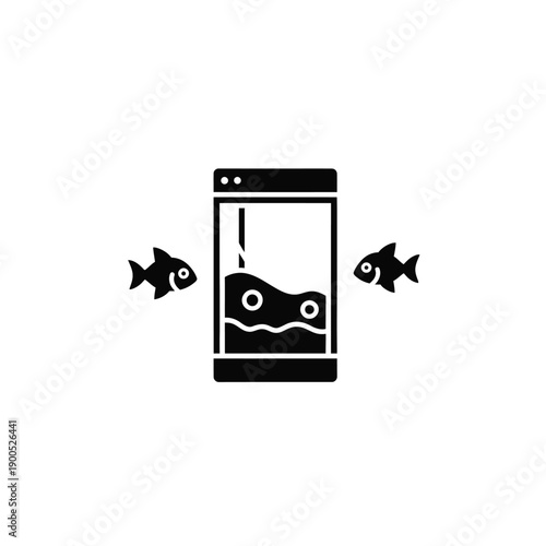 Aquaponics smart system technology with black glyph icon for hydroponics growing vegetables and breeding fish via water circulation process in modern smart farm application