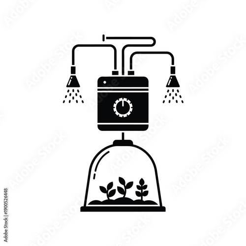 Smart irrigation system technology with black glyph icon for automated watering and precise moisture control in modern smart farming agriculture