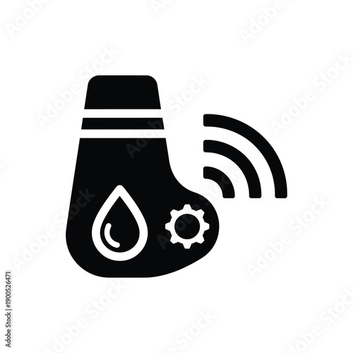 Smart water management with black glyph icon for monitoring water usage and detecting leaks in intelligent industrial factory or smart home application