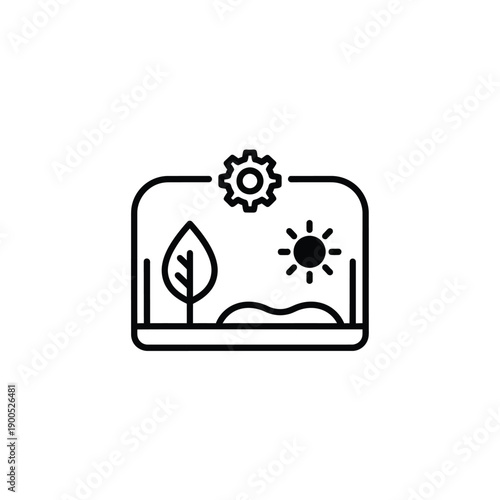 Smart farm technology with outline icon for remote monitoring and control of crops sunlight and environmental factors in modern agriculture industry