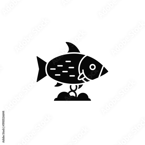 Stylized black fish on white background vector illustration symbol of seafood ocean life aquatic pet aquarium home decor concept