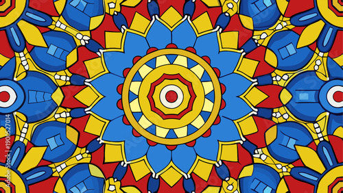Vibrant psychedelic mandala with geometric patterns