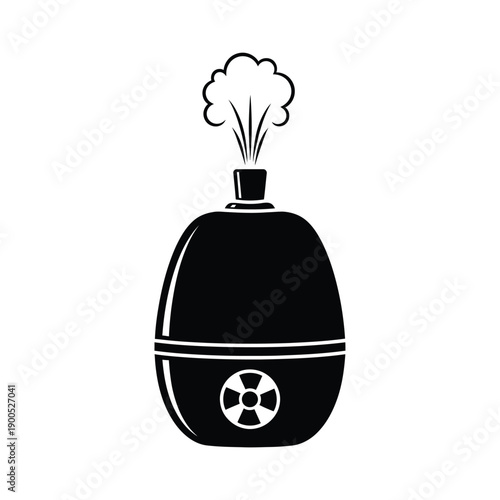 Humidifier diffuser emitting steam for home air moisture essential oil aromatic vapor sprayer solid black icon with fan detail