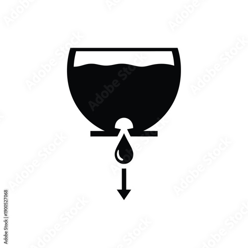 Water filter icon showing purification process liquid flowing through filter with downward arrow for clean drinkable aqua solid black