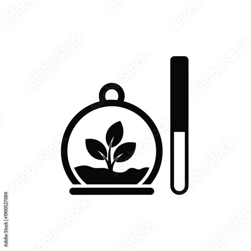 Plant growth progress icon vector illustration. terrarium with plant inside and progress bar on side, natural environment measurement symbol, growth monitoring