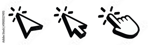 Mouse cursor click icon. Computer pointer arrow and hand symbol for app, UI or website. Transparent PNG vector illustration.