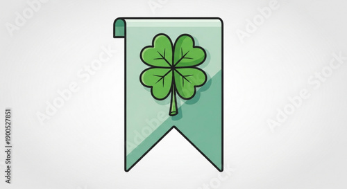 Green shamrock on a mint colored ribbon banner with a white background symbolizing good luck and fortune