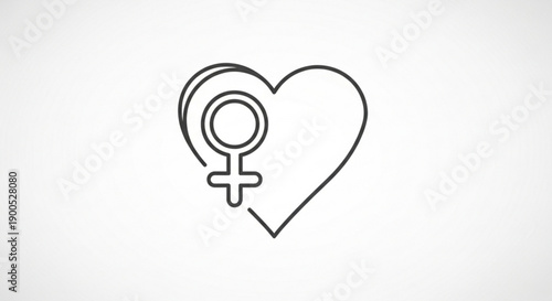 Black line art heart symbol with female sign on white background
