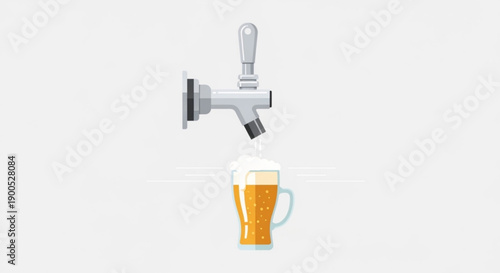 Beer tap pouring a fresh glass of golden beer with foam draft beer dispenser