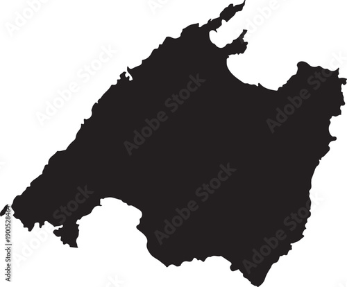 Print Mallorca Island Silhouette Map Outline - Black Shape on White Background