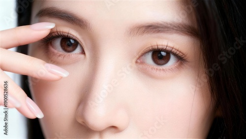 Plakat w ramie 長いまつげと美しい瞳を持つ女性の目元クローズアップ