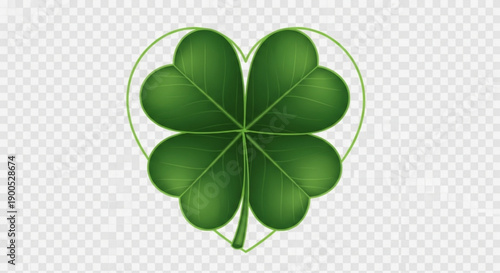 Lucky four leaf clover in heart shape on transparent background for st patrick's day symbolism