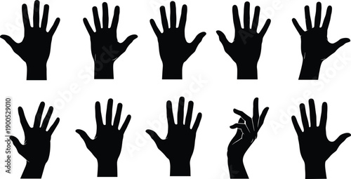 Hand gesture silhouette illustration set showing expressive finger positions, body language signs, and symbolic communication concept for art and design