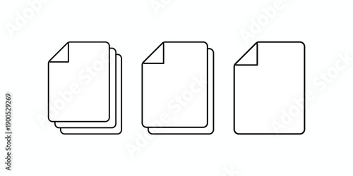 Modern rounded document file line icon set, simple outline paper page symbols for mobile app and web interface design