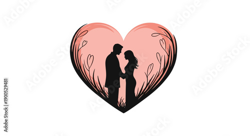 Silhouette of a couple embracing within a heart shaped frame