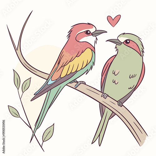 Lovebirds Sitting On A Branch  Flat Vector (5) SVG Vector Illustration