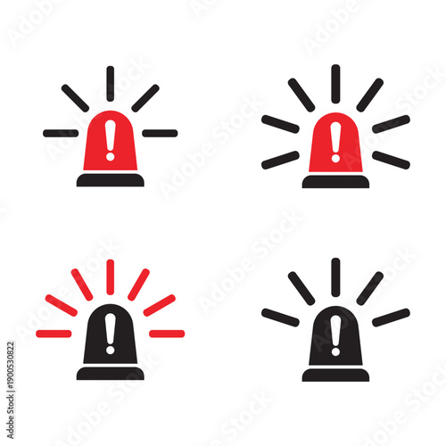 Siren alarm with exclamation mark icon in flat style isolated on white background
