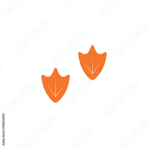 Orange duck footprints icon, webbed bird feet track vector illustration, pair of animal paw prints isolated on white