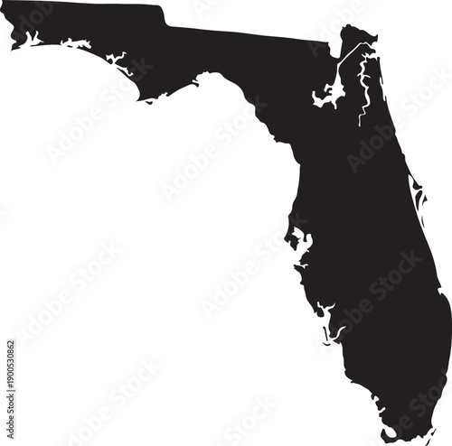 Print Florida State Map Silhouette Black Outline Isolated White Background Vector