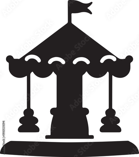 Print Carousel Silhouette Icon - Classic Amusement Ride Symbol for Fun and Entertainment