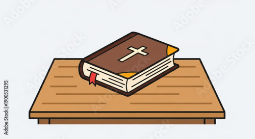 Brown bible with cross on table holy scripture symbol