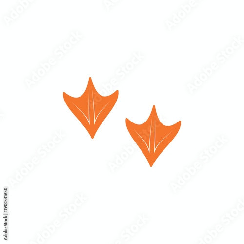 Sharp orange duck track vector, webbed bird footprint symbols, waterfowl animal step icon isolated on white background