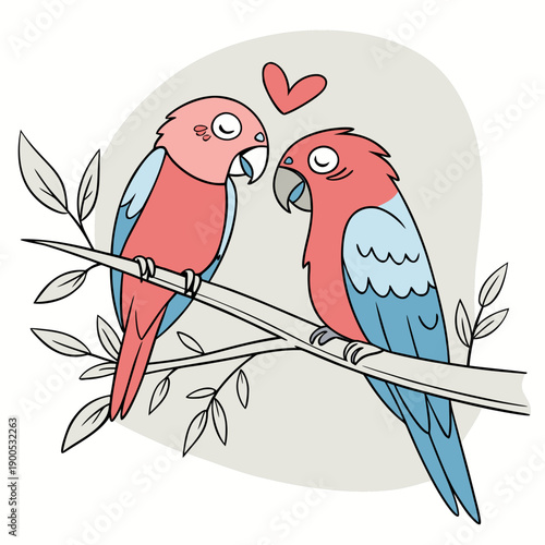 Lovebirds Sitting On A Branch  Flat Vector (2) SVG Vector Illustration