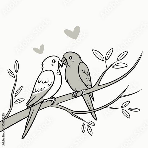 Lovebirds Sitting On A Branch  Flat Vector (3) SVG Vector Illustration