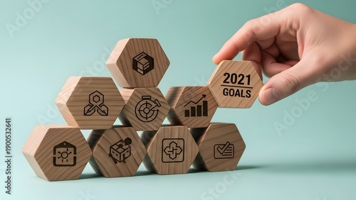 Business and finance concept with wooden blocks