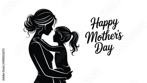 Happy mother’s day silhouette illustration of loving mother holding daughter in arms isolated on white background celebrating motherhood care and family bond