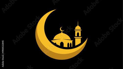 Islamic mosque and crescent moon vector illustration