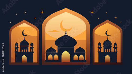 Minimalist mosque vector illustration with islamic architecture