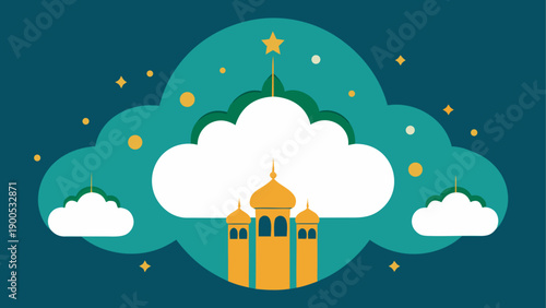 Whimsical mosque in the clouds with stars vector illustration