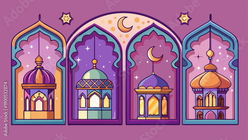 Whimsical cartoon castle with colorful arches and windows