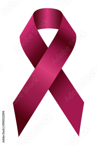 Burgundy, Magenta ribbon isolated on white background. Multiple myeloma awareness month. Burgundy, Magenta ribbon for people cancer. Awareness Burgundy, Magenta cancer ribbon. Vector. Eps
