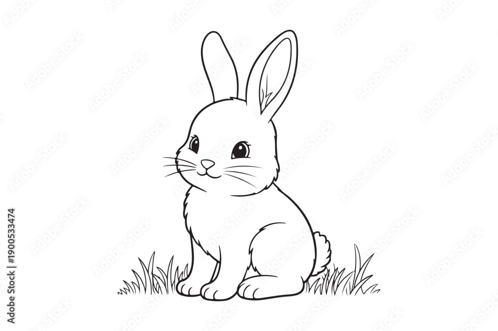 Obraz premium Rabbit Coloring Page Vector Illustration, Easy Bunny Line Art Design, Rabbit outline line art vector 