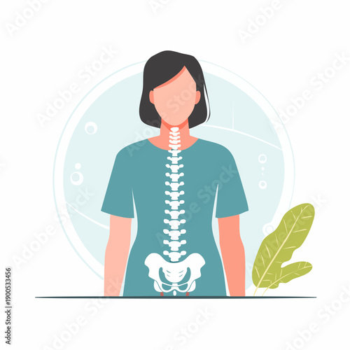 Illustration of Human Spine Anatomy with Visible Vertebrae and Pelvis in a Female Figure