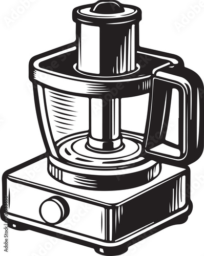 Print Food Processor Illustration, Kitchen Appliance, Cooking Equipment, Silhouette, Vector Graphic