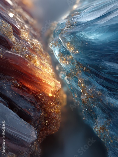 Close-Up View of Abstract Colorful Crystals with Golden Highlights