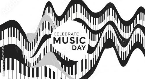 Celebrate music day with wavy piano keyboard design and inspirational text