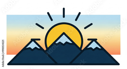 Sunrise over mountains with snow capped peaks at dawn or dusk with vibrant colorful sky