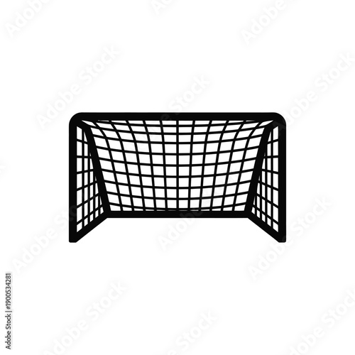 A black soccer goal net on a white background, ready for a match or practice session
