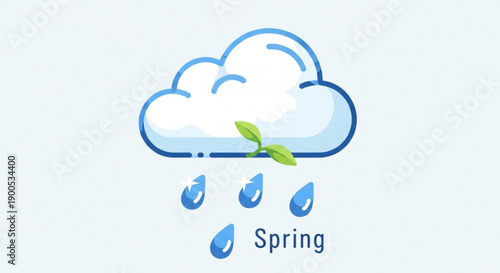 Spring weather icon with rain cloud and green leaf growth symbolizing seasonal change and renewal