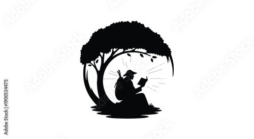 Silhouette of a person reading under a tree, bathed in knowledge and light.