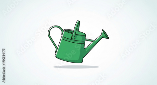 Green watering can illustration with handle and spout on white background gardening concept isolated object simple design