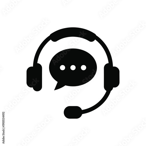 A customer service representative wearing a headset with a speech bubble icon for communication and support