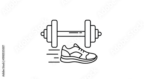 Line art icon depicting a fast running shoe combined with a heavy dumbbell representing balanced fitness goals and athletic performance improvement