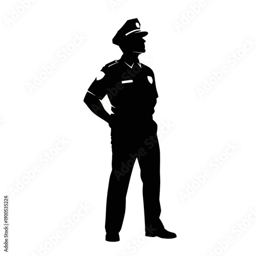 Silhouette illustration of a law enforcement officer, representing authority and public service with a confident stance